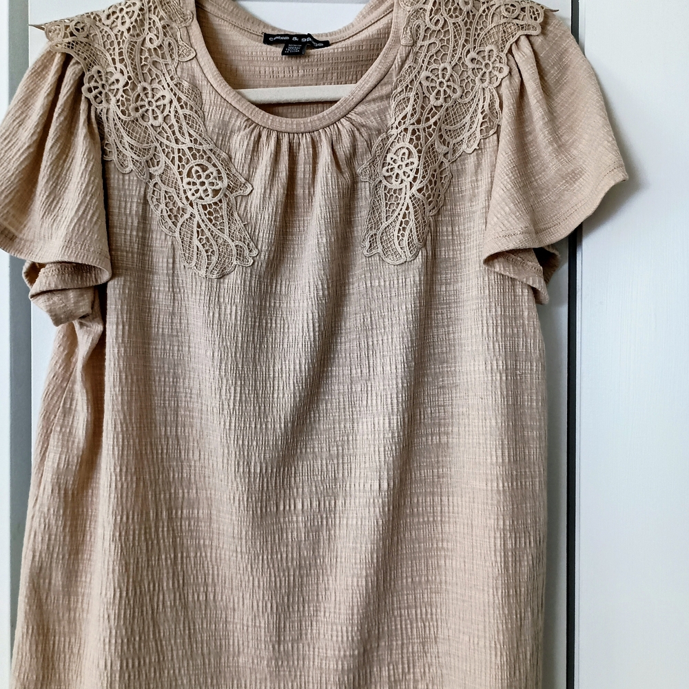 Cable & Gauge Beige Lace Accent Blouse
